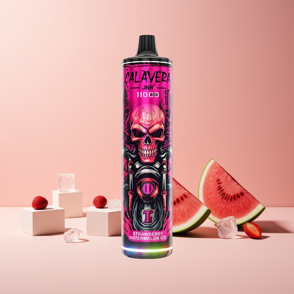 JNR Calavera 11000 Puffs France Grossiste - E-Liquide 21ml, Batterie 850mAh, Port Type-C, Fraise Pastèque Glacée (Strawberry Watermelon Ice)