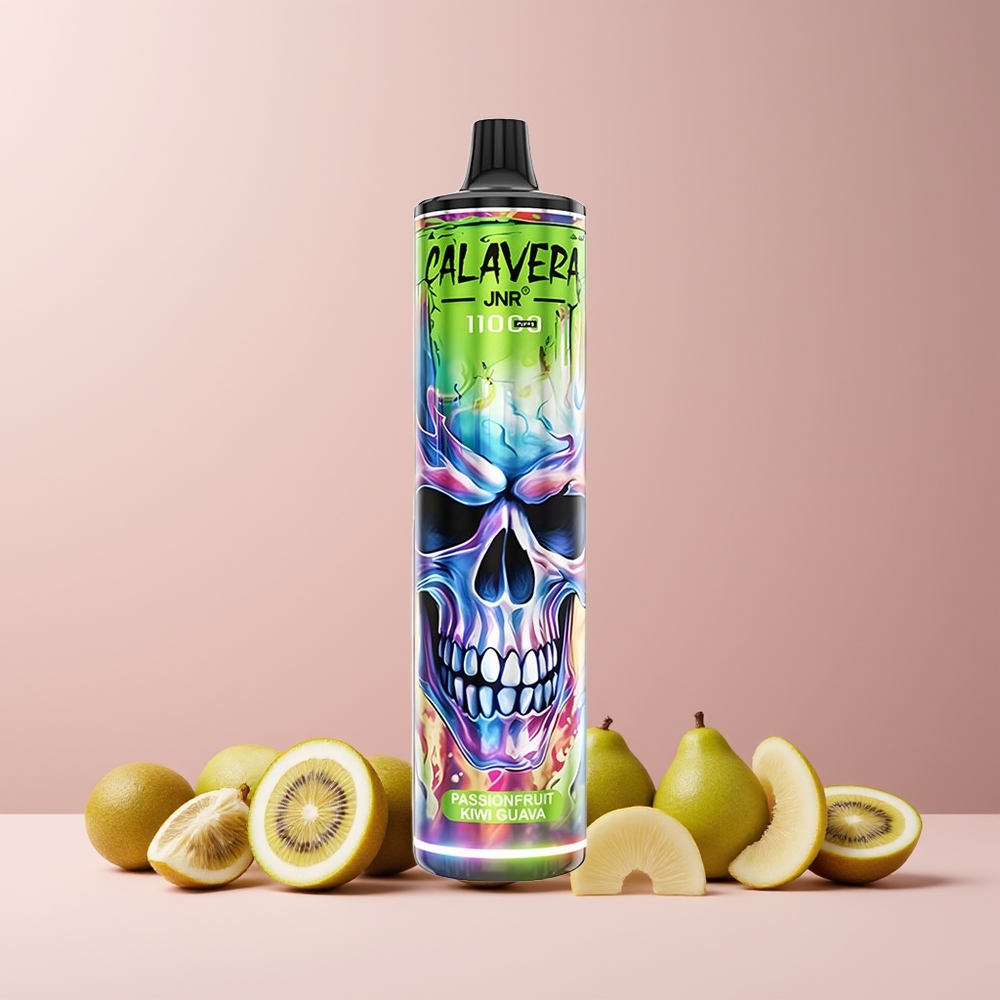 JNR Calavera 11000 Puffs France grossiste - Dispositif Jetable avec Port Type-C, Batterie 850 mAh, E-Liquide 21ml, Coil Mesh 1.0ohm - Fruit de la Passion Kiwi Goyave