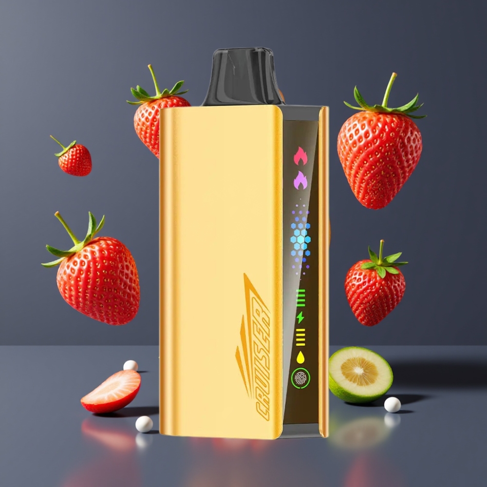 JNR Cruiser 12000 Puffs No-Charge Vape Jetable France Grossiste - Batterie Intégrée 3500 mAh, E-liquide 25ml, Double Mesh 1.2ohm, Écran Animé, Fraise Chupa Chups