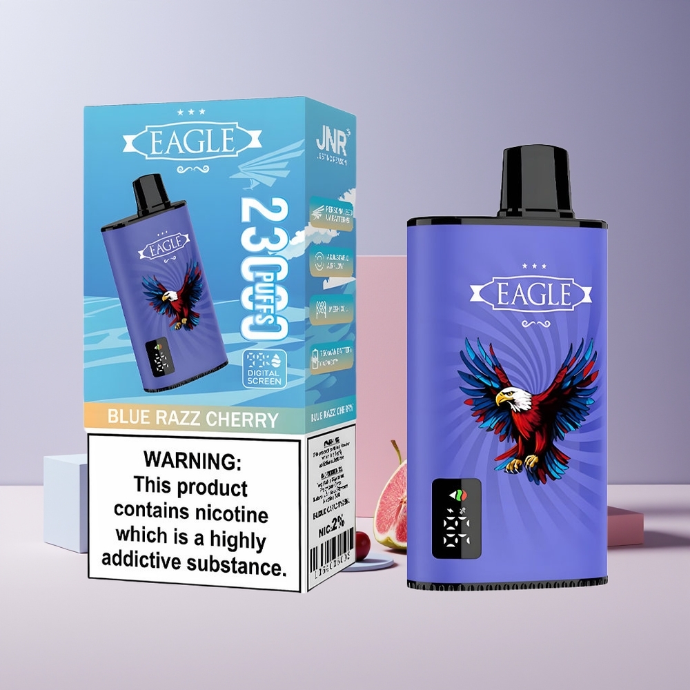 JNR EAGLE Smart 23000 Puffs France grossiste avec écran digital, bobine Mesh 1.0ohm et airflow réglable - Bleu Framboise Cerise