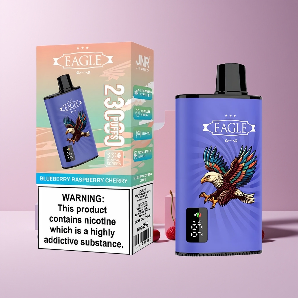 JNR EAGLE Smart 23000 Puffs France grossiste – Écran Digital, Bobine Mesh 1.0ohm, Batterie 750mAh, Type-C, Capacité 25ml, Myrtille Framboise Cerise