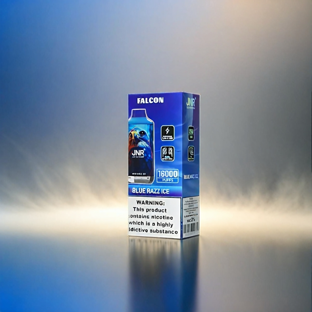 Jnr Falcon 16000 Puffs France Grosiste - 850 mAh, 22 ml, bobine à double filet, Affichage LED Intelligent, Blue Razz Ice (Framboise Bleue Glacée)
