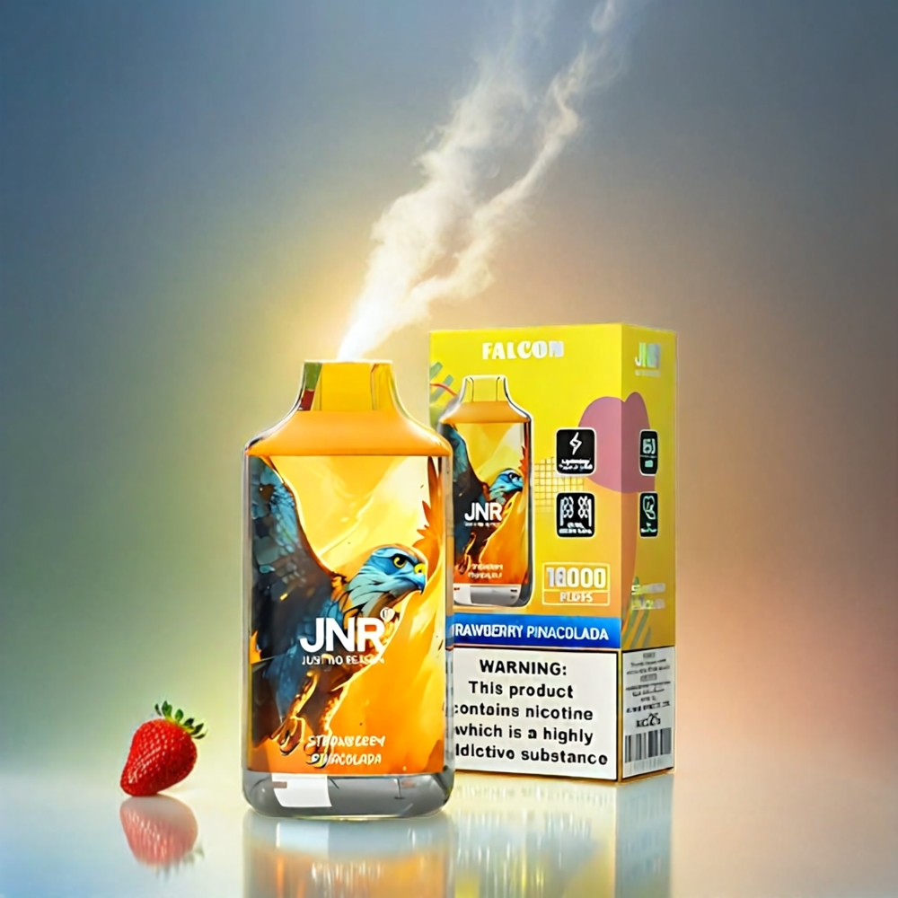 Jnr Falcon 16000 Puffs France Grosiste - 850 mAh, 22 ml, double bobine Mesh, type C & Lightning, affichage LED Intelligent, Saveur Flow Pina Colada