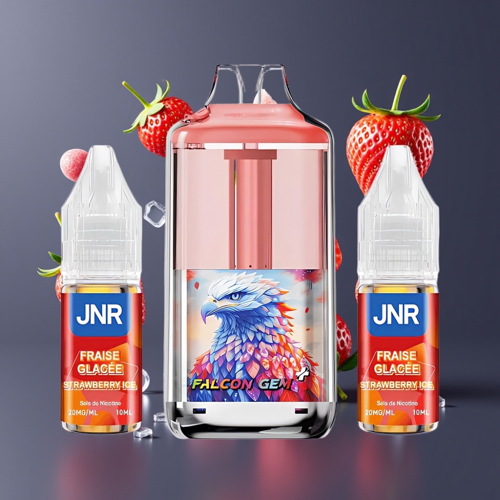 JNR Falcon GEM⁺ 30000 Puffs France grossiste Pod Vape Rechargeable avec Réservoir Visible, Indicateur de Batterie et Glace à la Fraise