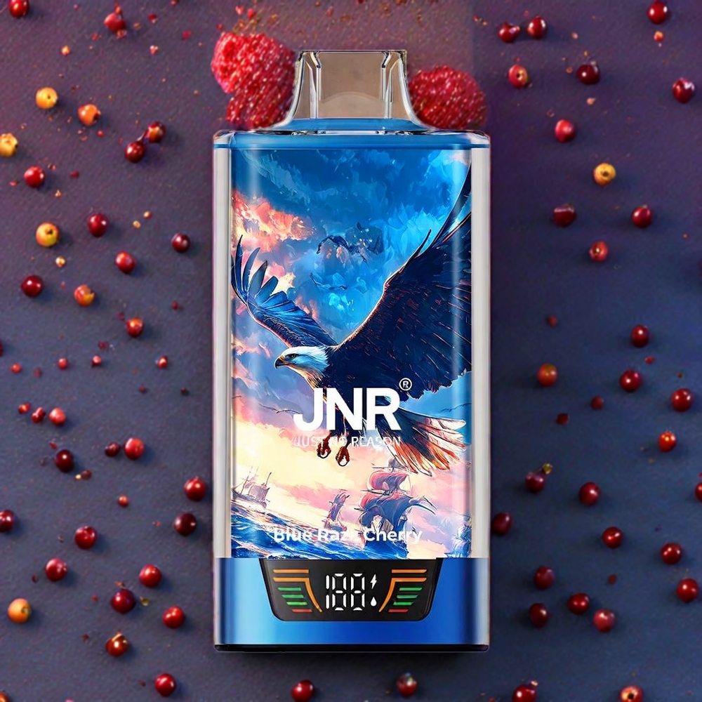 JNR Falcon Pro 28000 France grossiste ﾨC 28000 Puffs, 30ml E-liquide, ﾨﾦcran Intelligent, Double Mesh Coil, Batterie 950 mAh, Port Type-C, Bleu Framboise Cerise