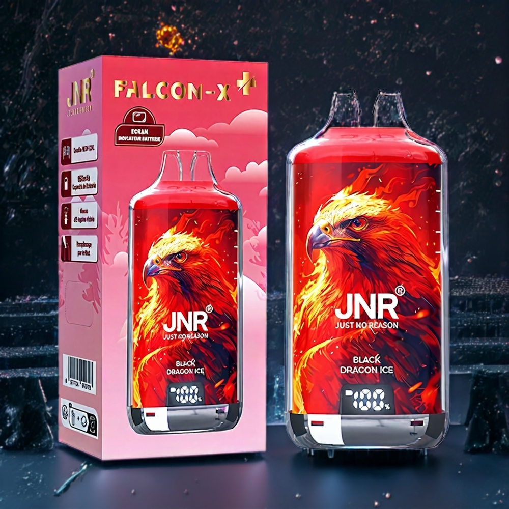 JNR Falcon X? 28000 France grossiste ﾨC Niveaux de E-Liquide Visibles, Rechargeable, 1.2ﾦﾸ Double Mesh Coil Prﾨﾦ-amorcﾨﾦ, ﾨﾦcran d'Indicateur de Batterie, Dragon Noir Glacﾨﾦ