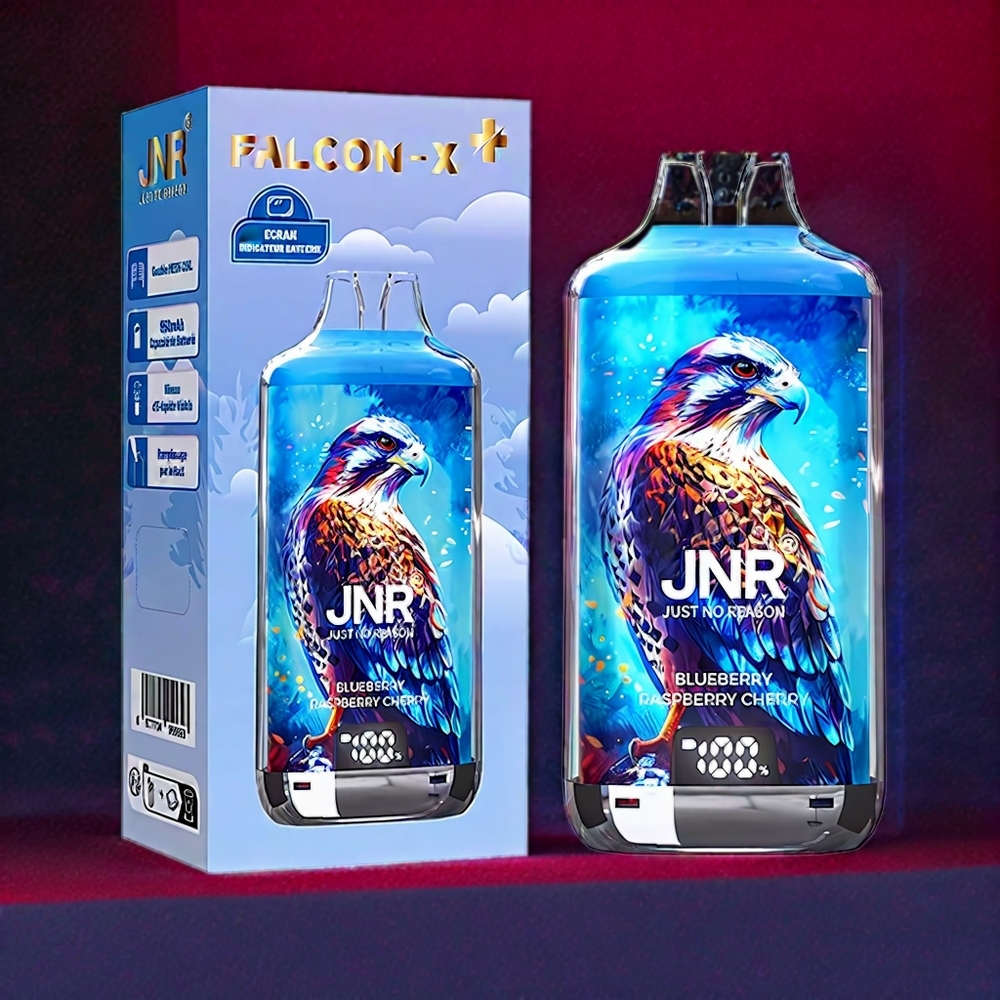 JNR Falcon X? 28000 France grossiste avec Niveaux de Liquide Visibles, Rechargeable, Batterie 950mAh, Port Type-C et Saveurs Myrtille Framboise Cerise