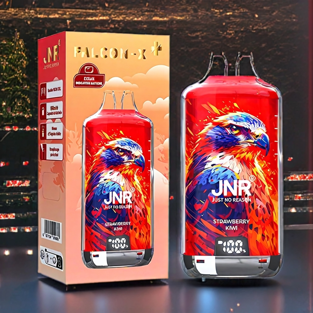 JNR Falcon X? 28000 France grossiste avec niveaux de liquide visibles, batterie 950mAh, recharge par Type-C et Fraise Kiwi