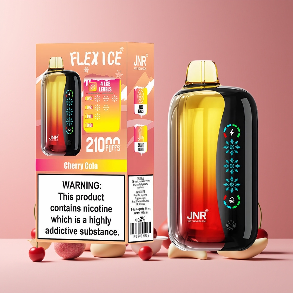 JNR Flex Ice 21000 Puffs France Grossiste - Glace Réglable, 26ml, Airflow Personnalisable, Écran Tactile, Cerise Cola