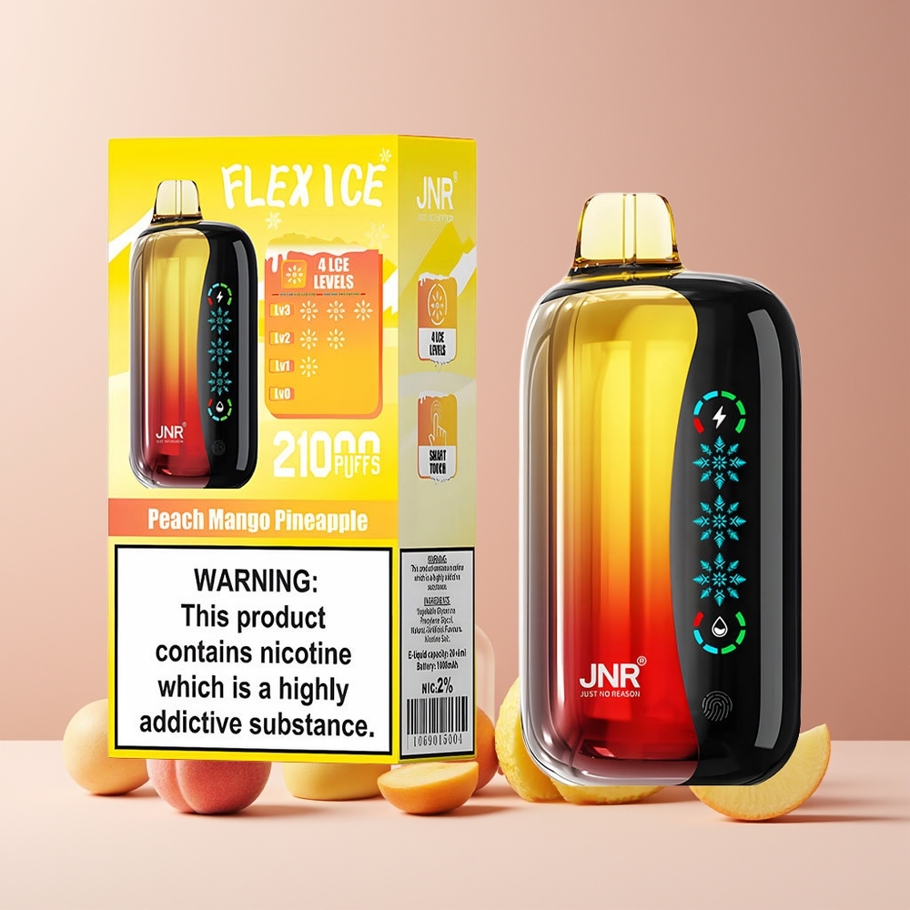 JNR Flex Ice 21000 Puffs France Grossiste - Glace Réglable, Écran Tactile, 26ml E-liquide, Pêche Mangue Ananas