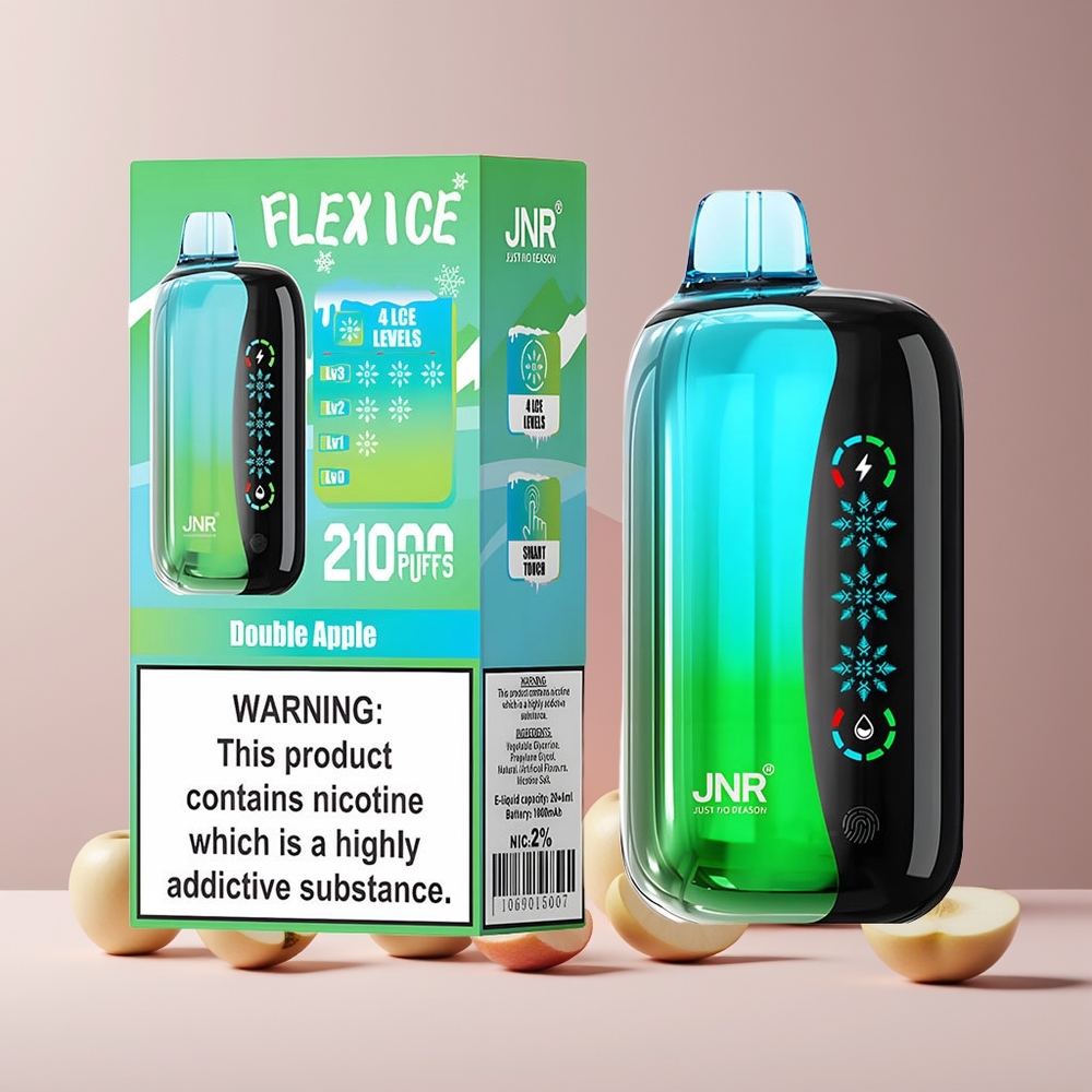 JNR Flex Ice 21000 Puffs France grossiste Disposable Vape - Double Pomme (Double Apple), Ice Adjustable, 26ml, 1.2 Ohm Dual Mesh, Type-C Charging