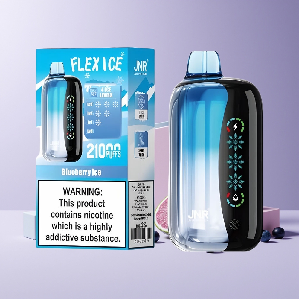 JNR Flex Ice 21000 Puffs France grossiste - Glace Myrtille, 26ml, Airflow Réglable, Écran Tactile, 1.2 Ohm Dual Mesh