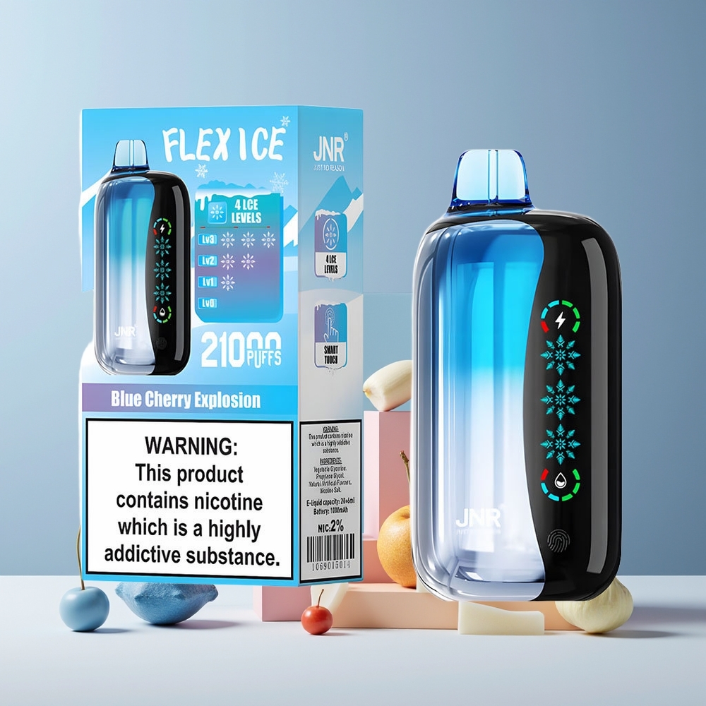 JNR Flex Ice 21000 Puffs France grossiste - Glace Réglable, 26ml, Airflow Personnalisable, Écran Tactile, Explosion Cerise Bleue