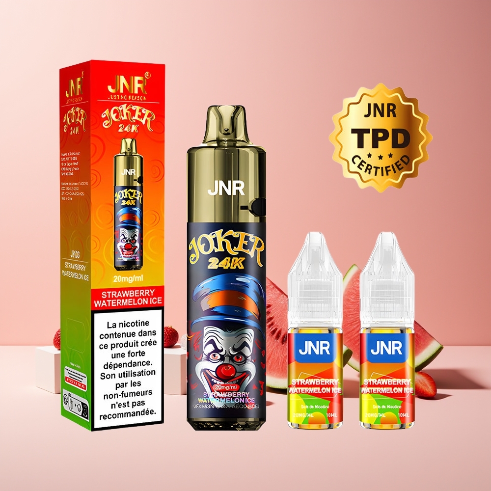 JNR Joker 24K Puffs France Grossiste - E-liquide Visible, 800mAh, Type-C, Fraise Pastèque Glacée