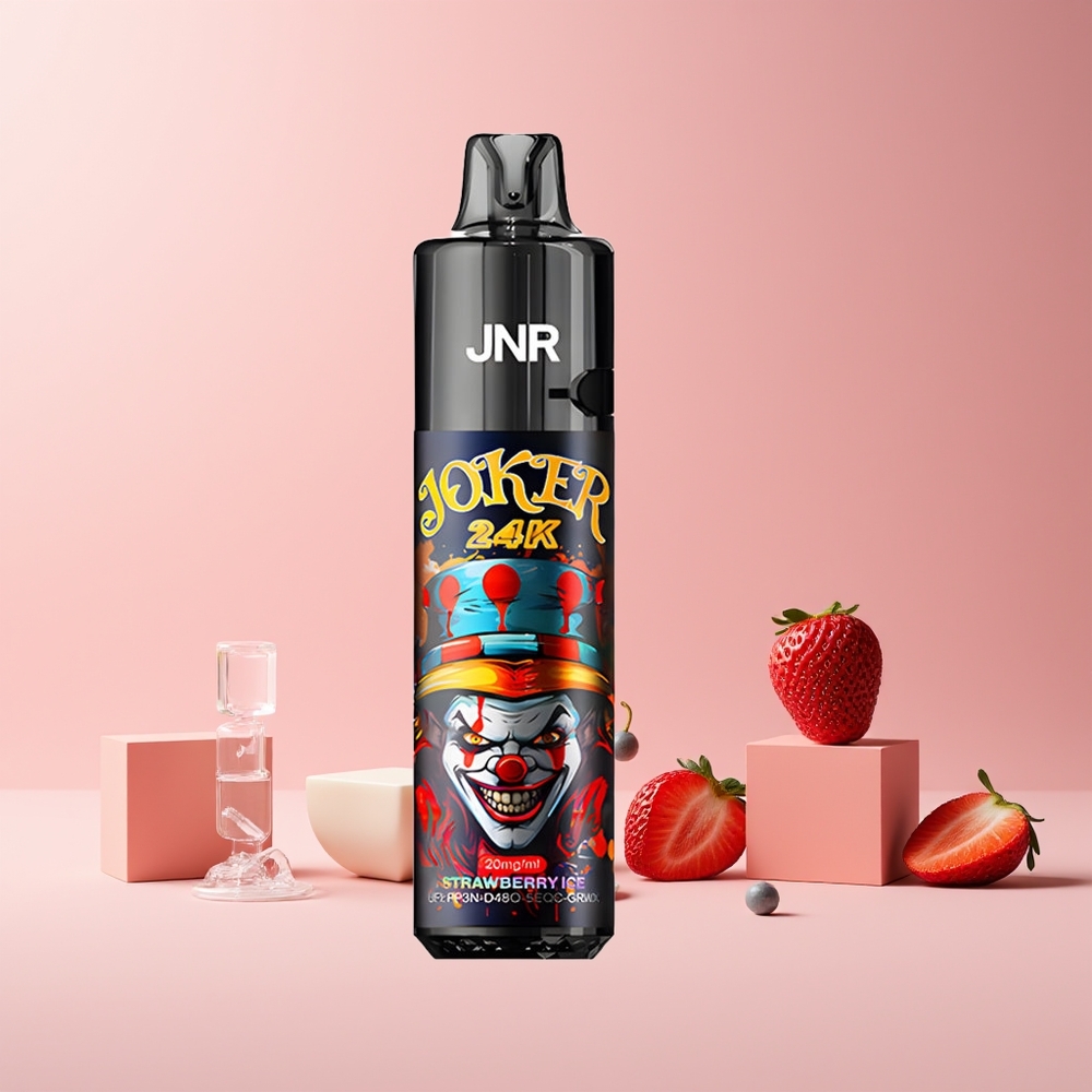 JNR Joker 24K Puffs France Grossiste - Pod Rechargeable 10ml, Batterie 800mAh, E-liquide Visible, Glace à la Fraise (Strawberry Ice)