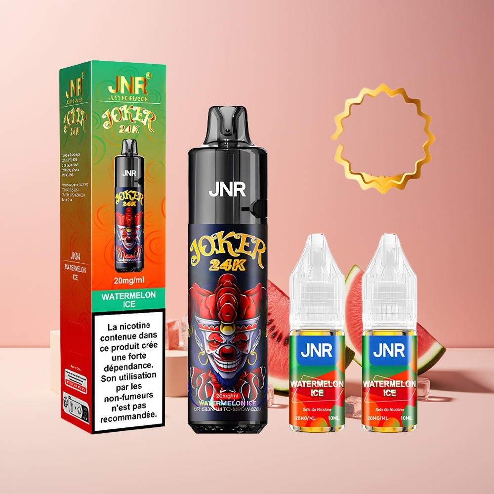 JNR Joker 24K Puffs France Grossiste - Pod Rechargeable 10ml, Batterie 800mAh, Glace Pastèque