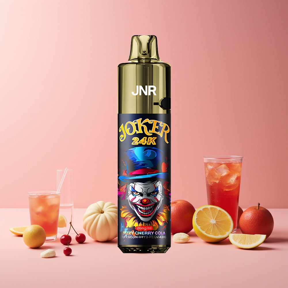 JNR Joker 24K Puffs France Grossiste - Pod Rechargeable 10ml, Batterie 800mAh, Lumière Respirante, Type-C, Cerise Cola Pétillante
