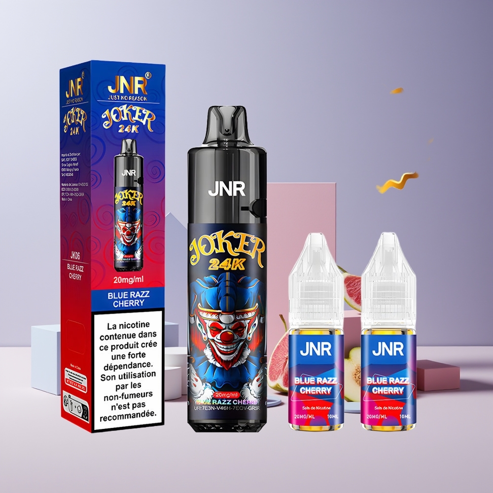 JNR Joker 24K Puffs France Grossiste - Pod Rechargeable 2+10ml, Batterie 800mAh, Bleu Framboise Cerise