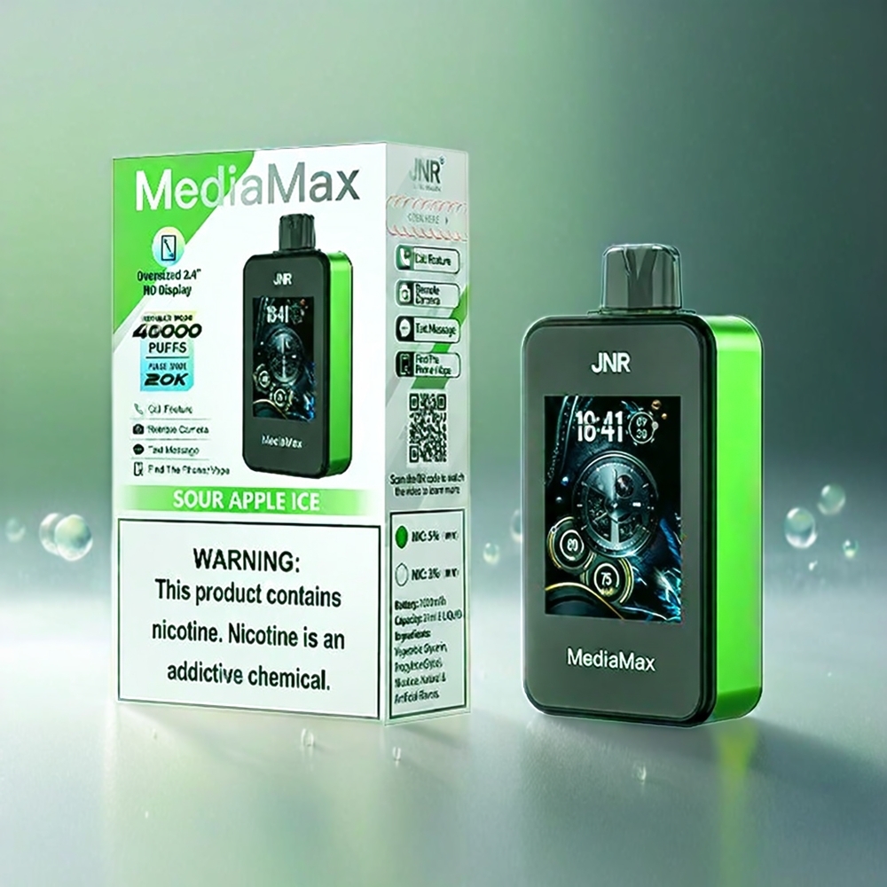 JNR MediaMax 40000 Puffs France Grosiste - 1000mAh, 21 ml, 5%, double mailles, type-C, pomme verte glacée