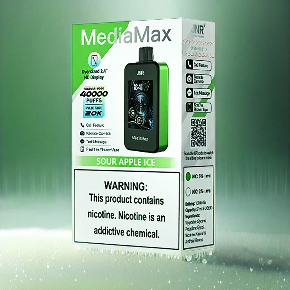 JNR MediaMax 40000 Puffs France Grosiste - 1000mAh, 21 ml, 5%, double mailles, type-C, pomme verte glacée