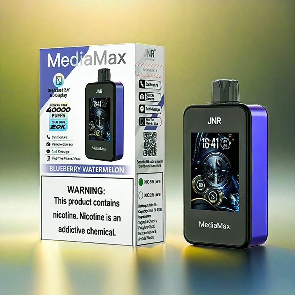 JNR MediaMax 40000 Puffs France Grosiste - 21 ml, double maillage, charge Rapide Type-C, affichage HD 2,4 ", Bleu Pastèque (Blueberry Watermelon)