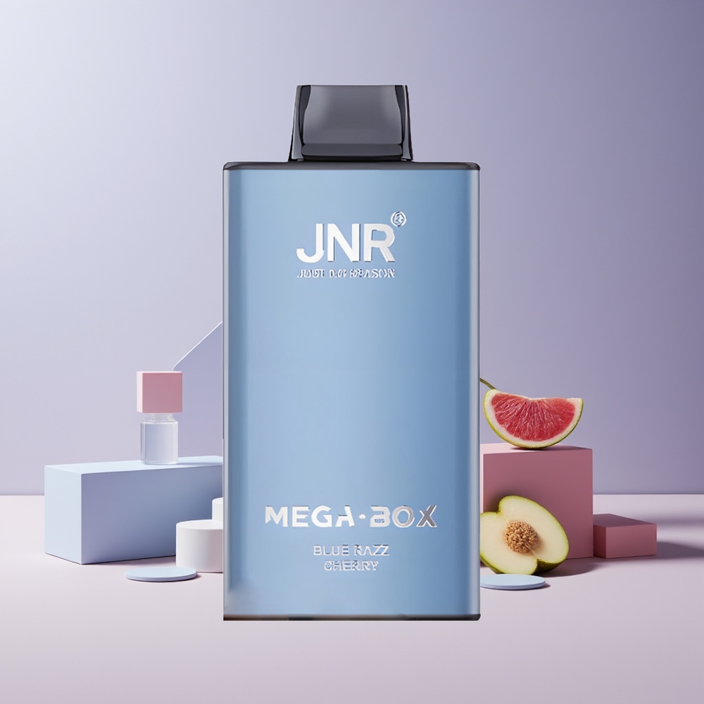 JNR Mega Box 25000 Puffs France Grossiste - 30ml E-liquide, Batterie 850mAh, Double Mesh Coil, Charge Rapide Type-C, Bleu Framboise Cerise