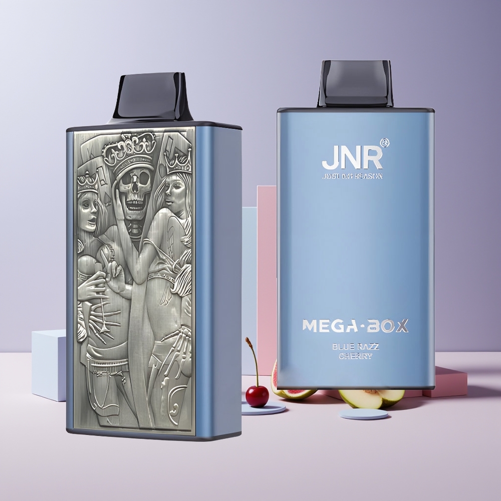 JNR Mega Box 25000 Puffs France Grossiste - 30ml E-liquide, Batterie 850mAh, Double Mesh Coil, Charge Rapide Type-C, Bleu Framboise Cerise