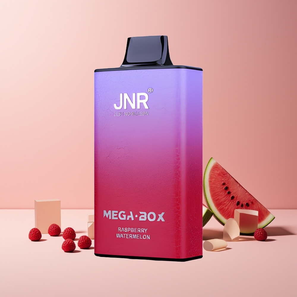 JNR Mega Box 25000 Puffs France grossiste - E-Liquide 30ml, Batterie 850mAh, Double Mesh Coil, Charge Rapide Type-C, Framboise Pastèque