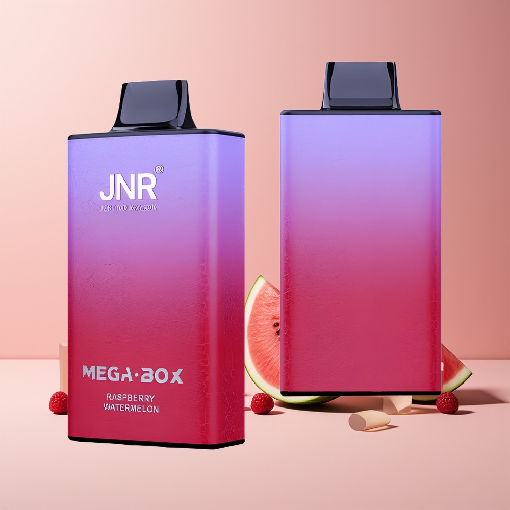 JNR Mega Box 25000 Puffs France grossiste - E-Liquide 30ml, Batterie 850mAh, Double Mesh Coil, Charge Rapide Type-C, Framboise Pastèque
