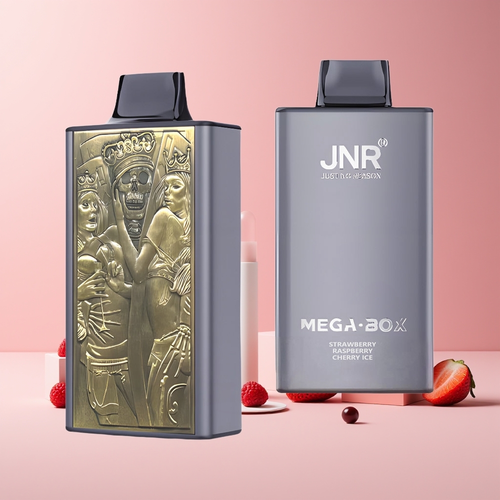 JNR Mega Box 25000 Puffs France grossiste - E-liquide 30ml, Batterie 850mAh, Double Mesh Coil - Fraise Framboise Cerise Glace