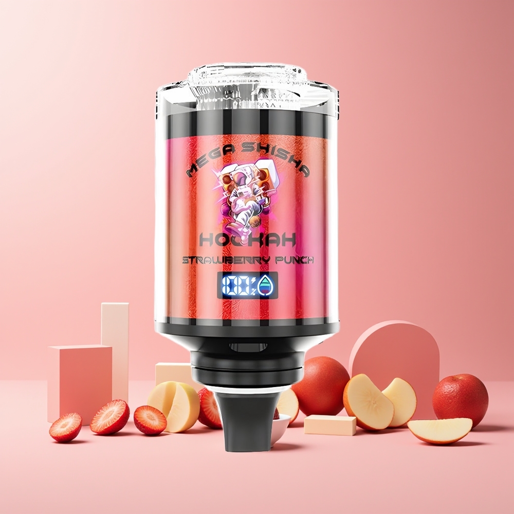 JNR Mega Shisha Hookah France Grossiste 100K Compatibilité Bureau avec Écran Intelligent, 2200mAh, Type-C, Fraise Punch
