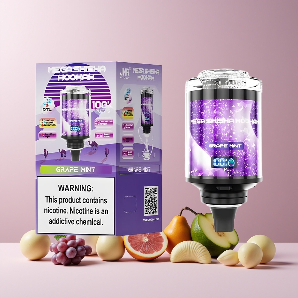 JNR Mega Shisha Hookah France Grossiste Compatibilité Bureau 100K Puffs 60ml 2200mAh Raisin Menthe
