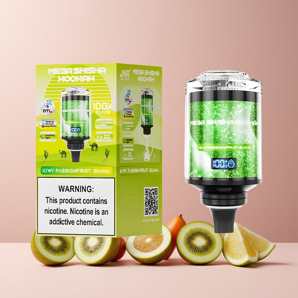 JNR Mega Shisha Hookah France grossiste - Compatibilité Bureau 100K, Écran Intelligent, 60ml, Type-C, Kiwi Fruit de la Passion Goyave