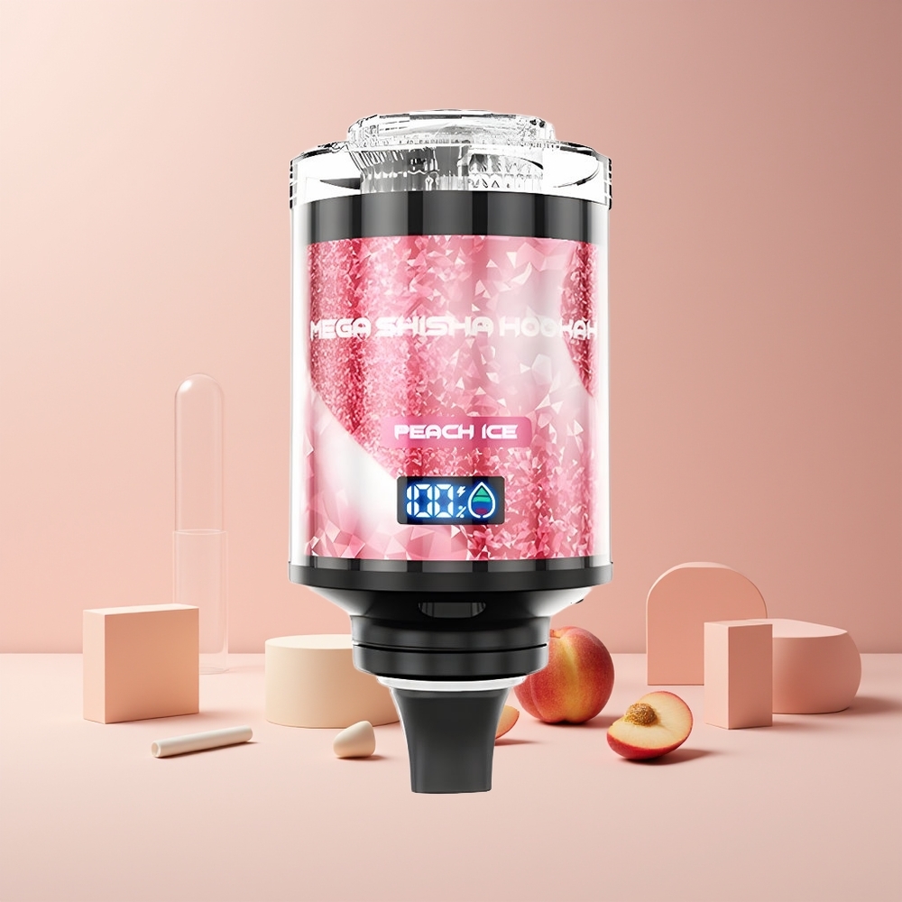 JNR Mega Shisha Hookah France grossiste - Compatible Bureau 100K Puffs, 60ml, 2200mAh, Type-C, Écran Intelligent, Peach Ice (Glace Pêche)