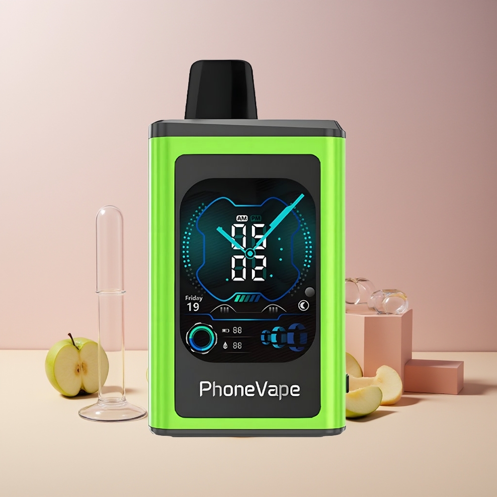JNR PhoneVape 30000 bouffées France grossiste - Batterie Rechargeable 850mAh Type-C, Mode Turbo, Écran Complet, Pomme Acidulée Glacée