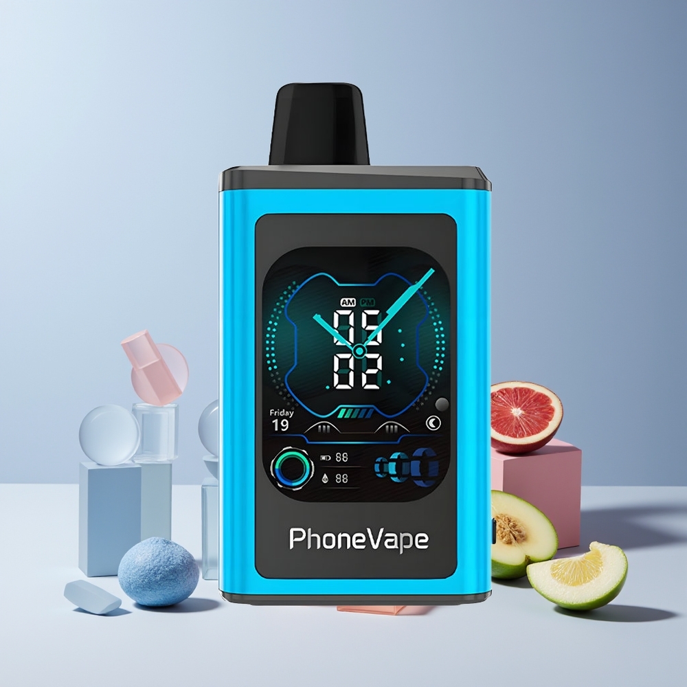 JNR PhoneVape 30000 bouffées France grossiste - Puff Disposable Rechargeable avec Turbo Mode, Écran Complet et Framboise Bleue Glacée