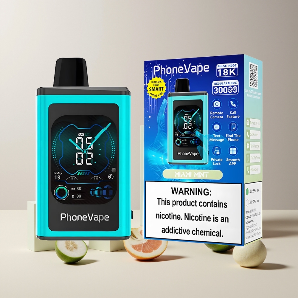 JNR PhoneVape 30000 bouffées France grossiste Rechargeable par Type-C 850mAh Turbo Mode App Contrôlée Menthe de Miami