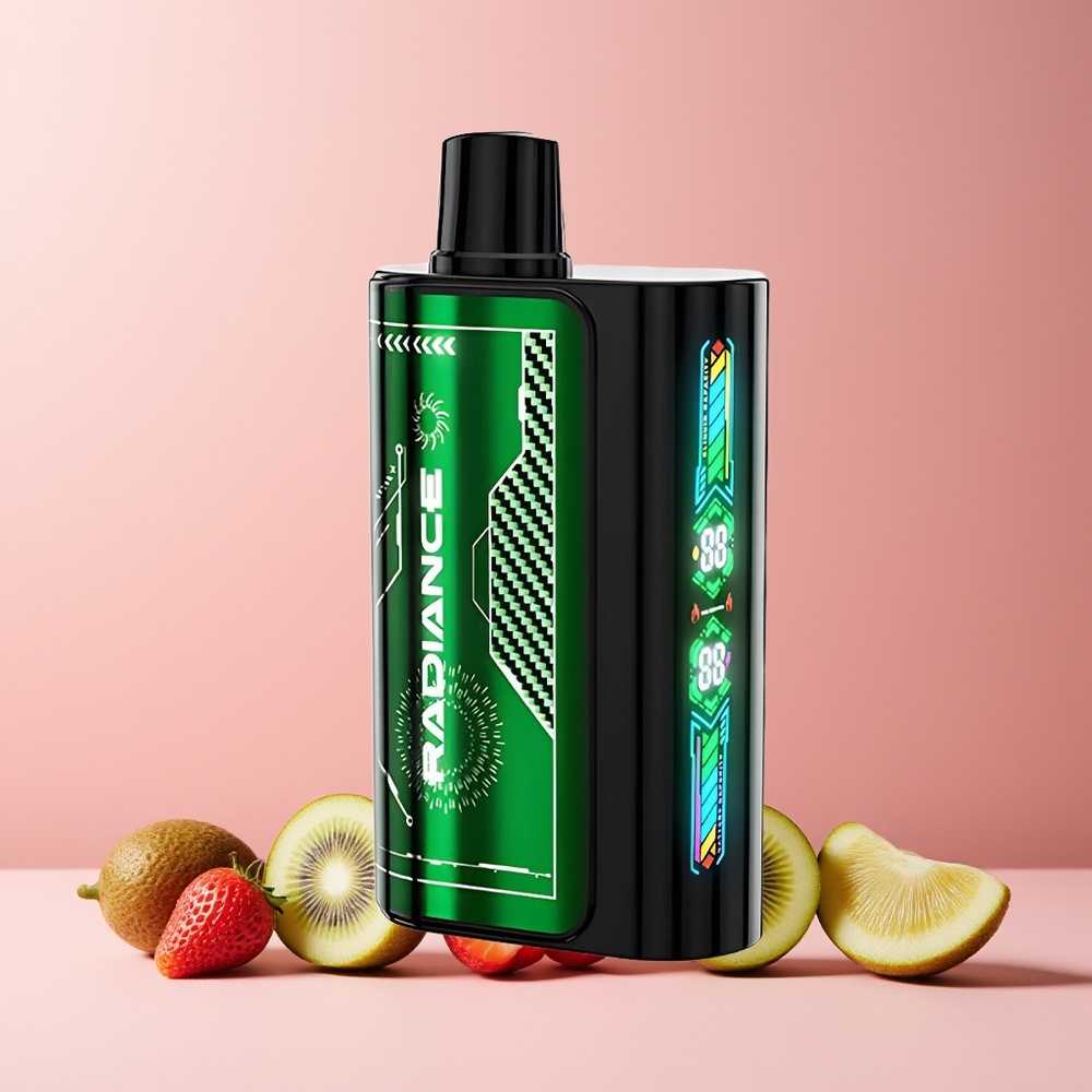JNR Radiance 31000 Puffs France Grossiste - 28ml Écran Animé Intelligent, Double Mesh Coil, Batterie Rechargeable 950 mAh, Port Type-C, 2% Nicotine, Fraise Kiwi