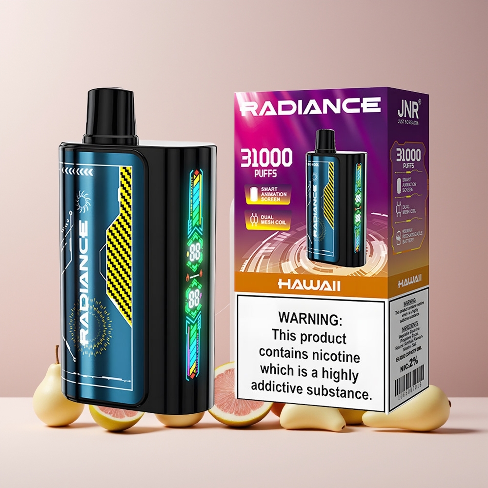 JNR Radiance 31000 Puffs France Grossiste - Écran Animé Intelligent, Double Mesh Coil, Batterie Rechargeable 950 mAh