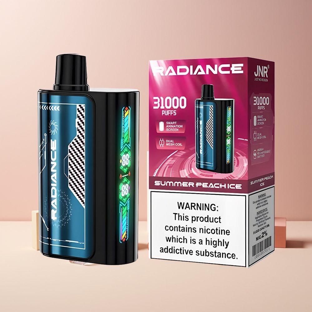 JNR Radiance 31000 Puffs France Grossiste - Écran Animé Intelligent, Double Mesh Coil, Pêche Glacée d'Été