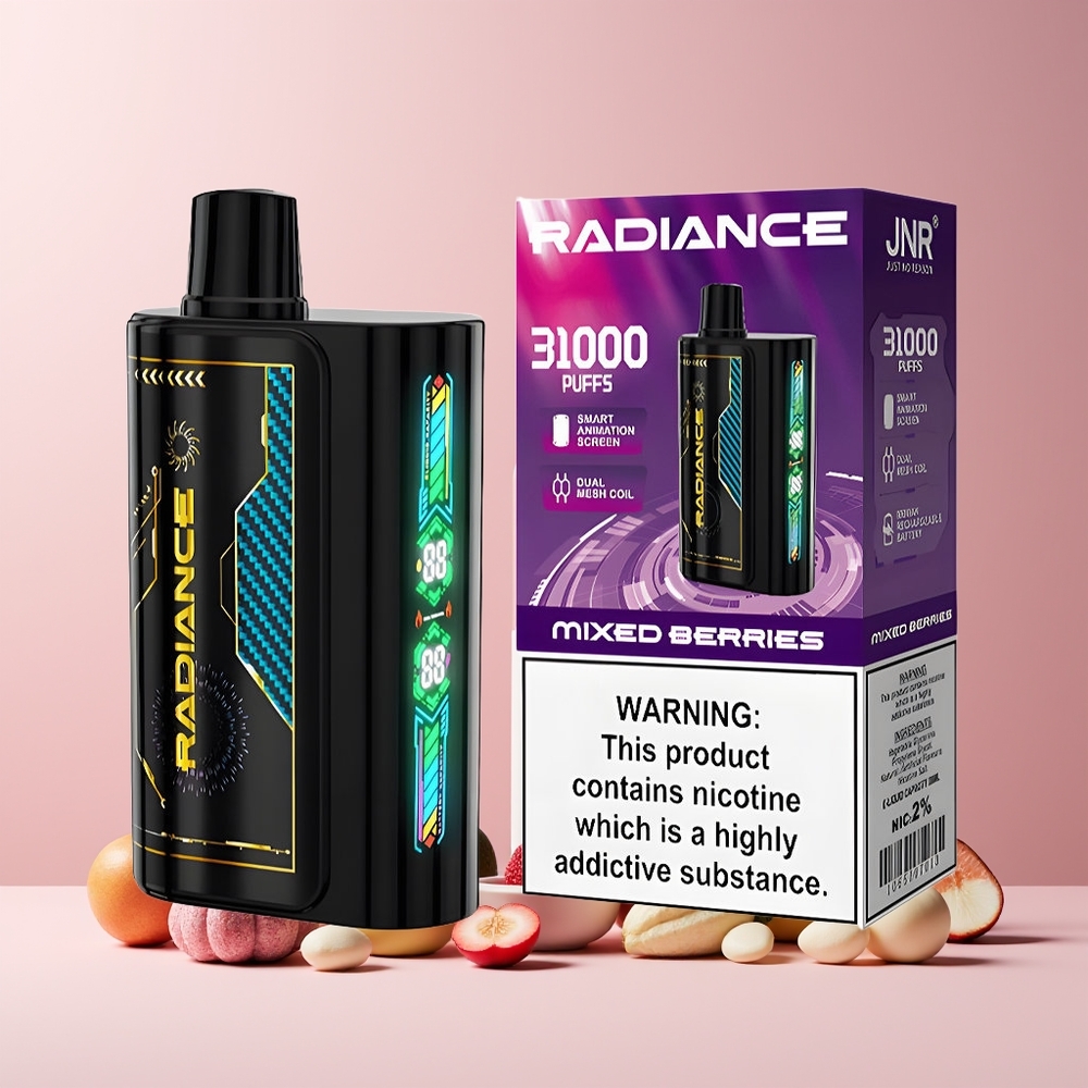 JNR Radiance 31000 Puffs France Grossiste - Écran Intelligent, Double Mesh, Batterie Rechargeable 950 mAh, Baies Mixtes