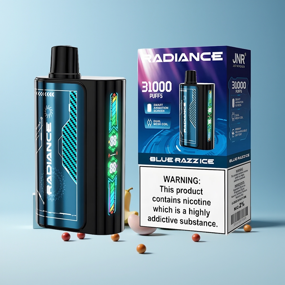 JNR Radiance 31000 Puffs France grossiste - 28ml Ecran Animé Intelligent Double Mesh Coil - Bleu Framboise Glacée