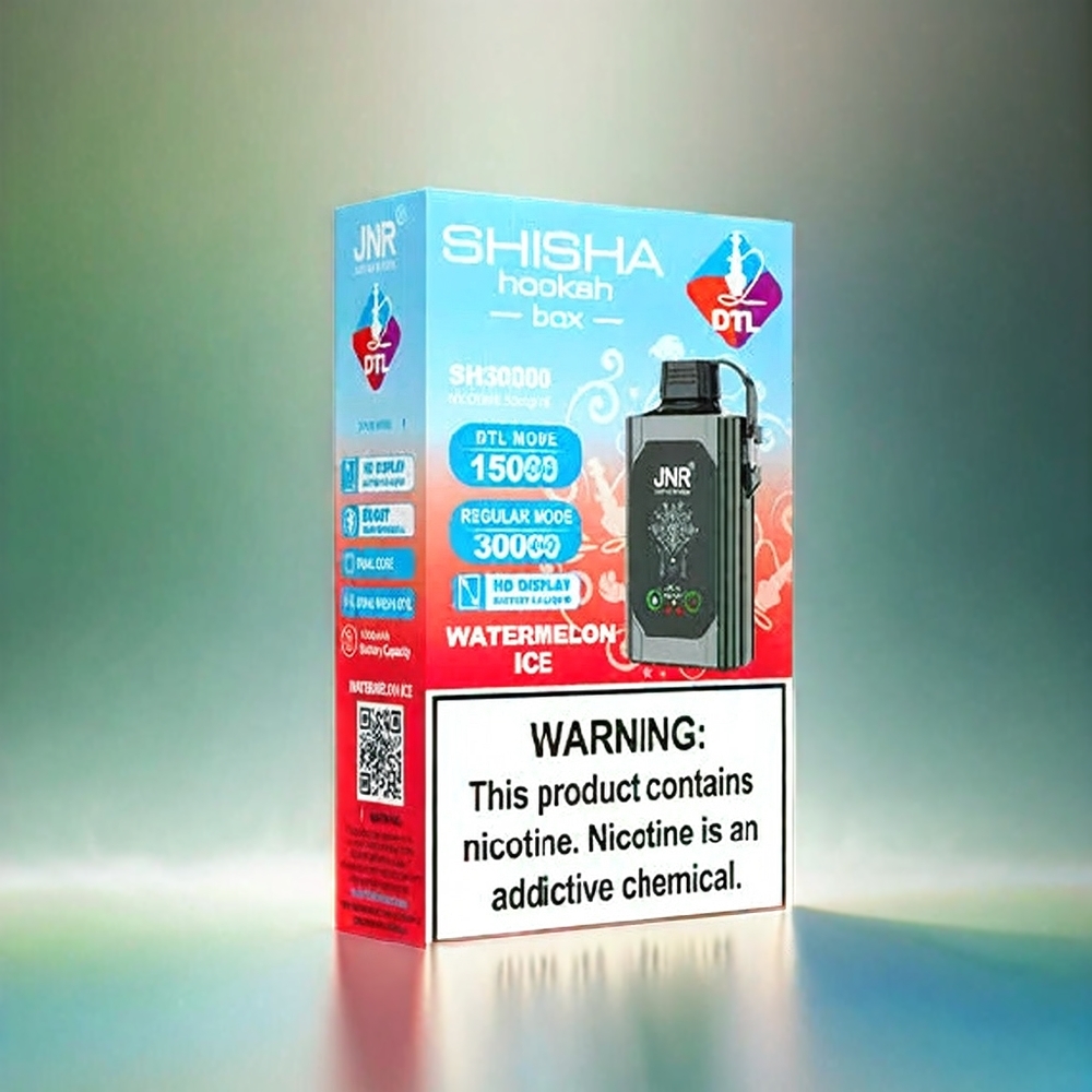 Jnr Shisha Box 20500 Puffs France Grosiste - Boîtier Jnr Shisha 20500 Puffs Avec Écran HD, double bobine à mailles, charge Rapide Type-C et Saveur Pastèque Glace