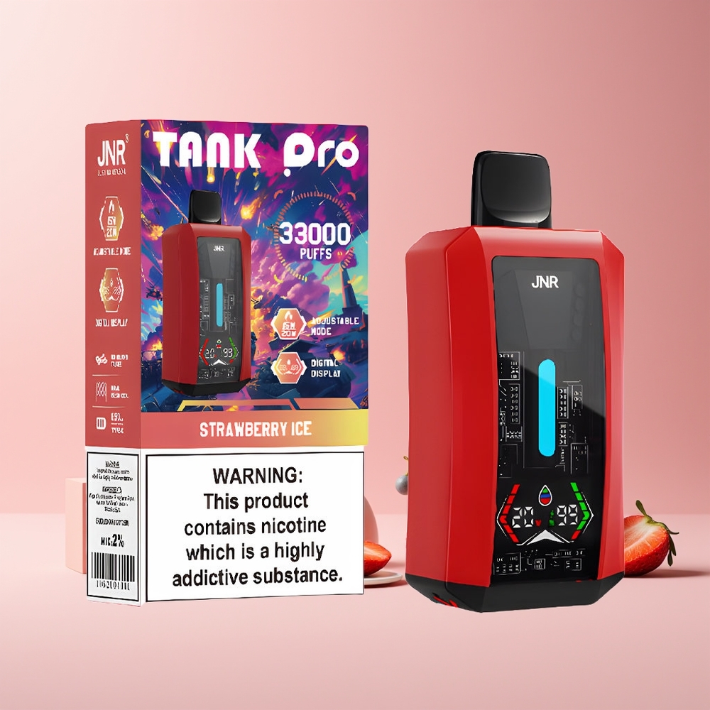 JNR Tank Pro 33000 Puffs France Grossiste - 28ml, Double Mesh, 2 % Nicotine, Fraise Glacée