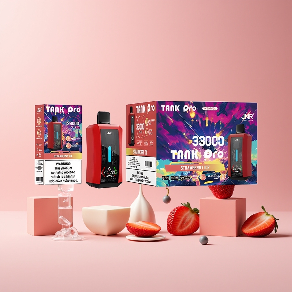 JNR Tank Pro 33000 Puffs France Grossiste - 28ml, Double Mesh, 2 % Nicotine, Fraise Glacée