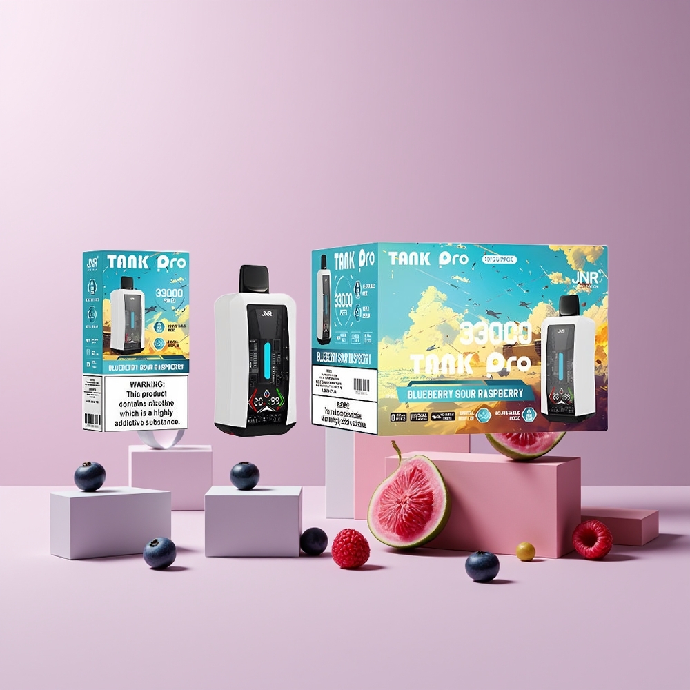 JNR Tank Pro 33000 Puffs France Grossiste - 28ml Ecran Numérique, Double Bobine Mesh, 850mAh, Type-C, Myrtille Framboise Acidulée