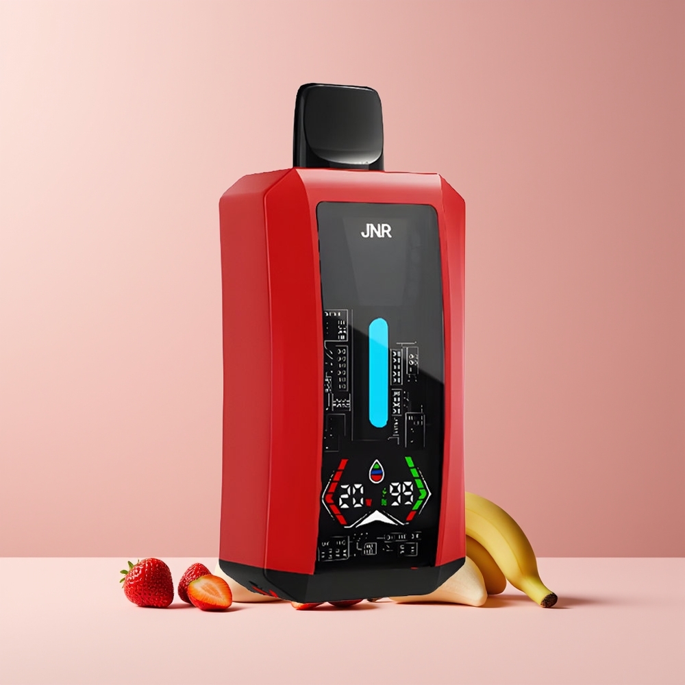 JNR Tank Pro 33000 Puffs France Grossiste - 28ml e-Liquide, Double Mesh Coil, Affichage Numérique, Fraise Banane
