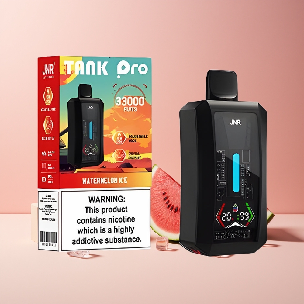 JNR Tank Pro 33000 Puffs France Grossiste - Affichage Numérique, Double Mesh, 28ml, Pastèque Glacée
