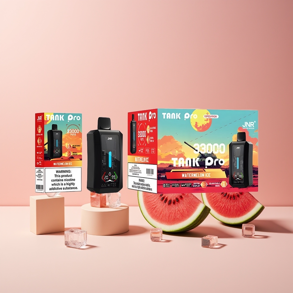 JNR Tank Pro 33000 Puffs France Grossiste - Affichage Numérique, Double Mesh, 28ml, Pastèque Glacée