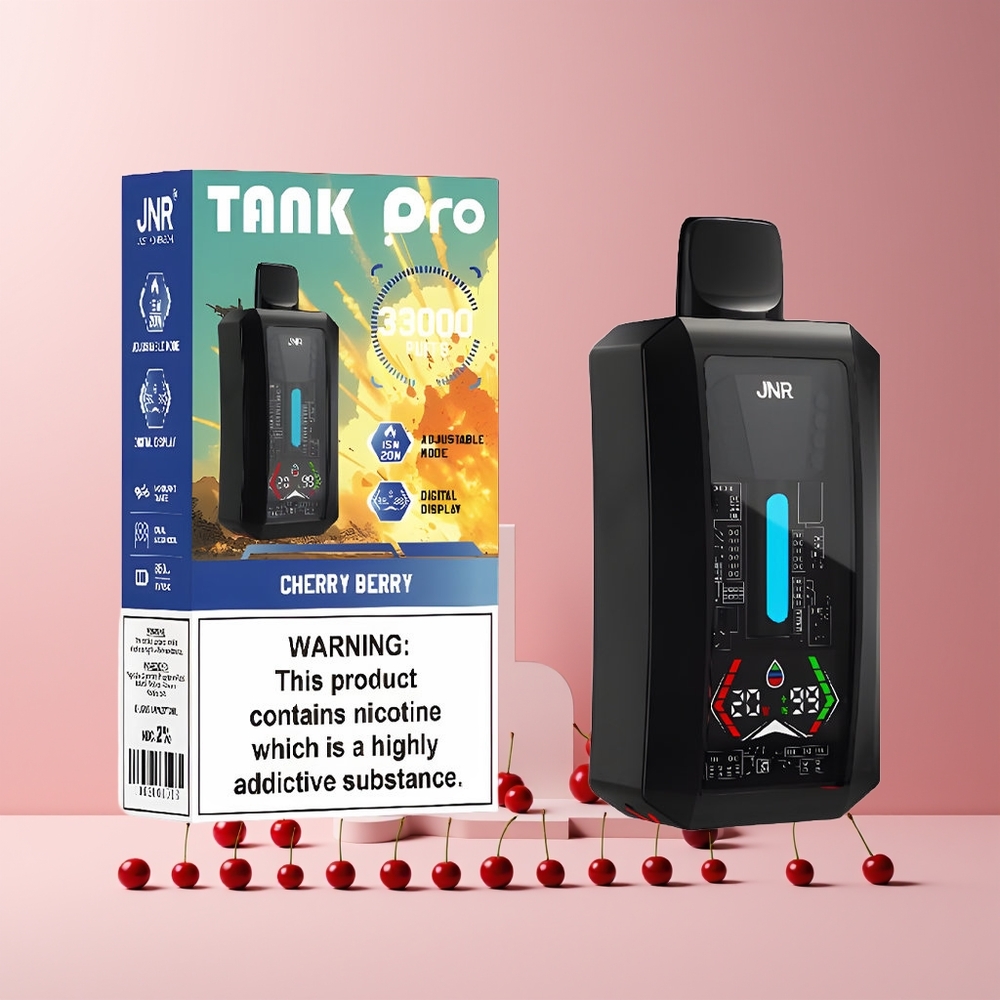 JNR Tank Pro 33000 Puffs France Grossiste - Affichage Numérique, Double Résistance Mesh, Cerise Baie